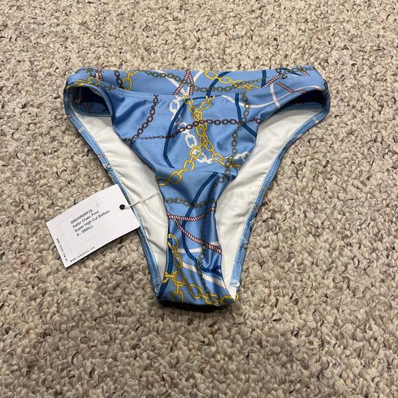 NWT Suboo Sailor Chain Print Super High Cut Bikini Bottom Sz XS Summer Beach - Picture 1 of 6